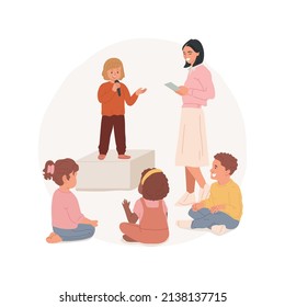 Leadership class isolated cartoon vector illustration. Young leader class, leadership lesson at school, build confidence, communication skills development, early education vector cartoon.