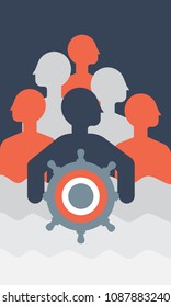 leadership concept, boatdriver, vector illustration