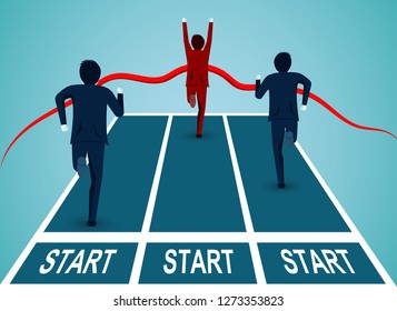 Leadership concept. Businessmen competition go to the finish line to success. business finance concept. creative idea. startup. illustration cartoon vector 
