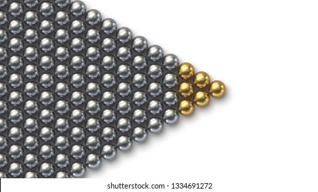 Leadership concept. Gold leader balls with crowd of silver balls on white background