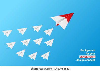 Leadership concept - group of paper planes with leader on blue sky. Vector illustration.