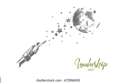 Leadership concept. Hand drawn male leader moving up. Success businessman isolated vector illustration.