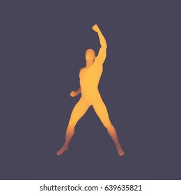 Leadership concept. Human with arm up. Silhouette for sport championship. 3D Model of Man. Vector Illustration.