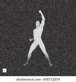 Leadership concept. Human with arm up. Black and white grainy dotwork design. Stippled vector illustration.