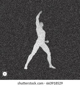 Leadership concept. Human with arm up. Black and white grainy dotwork design. Stippled vector illustration.
