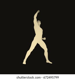 Leadership concept. Human with arm up. Silhouette for sport championship. 3D Model of Man. Vector Illustration.