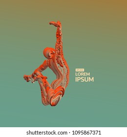 Leadership concept. Jumping man. Emblem for sport championship. 3d vector Illustration. Wire connection to virtual reality. 