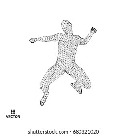 Leadership concept. Jumping man. Emblem for sport championship. Vector illustration. 
