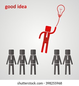 leadership concept - leader flies to the light bulb