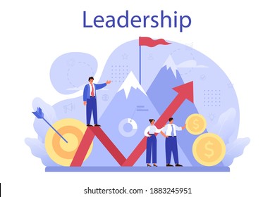 Leadership concept. Manager leading a workteam. Strategy and business planning. Workers support each other. Idea of startup and success achievement. Isolated vector illustration