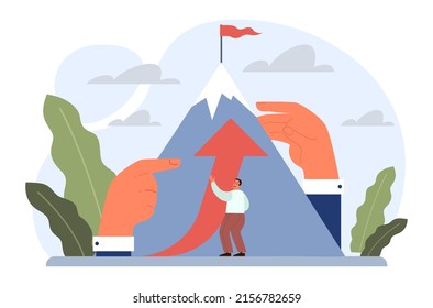 Leadership concept. Manager leading a workteam. Strategy and business planning. Workers support each other. Idea of startup and success achievement. Flat vector illustration
