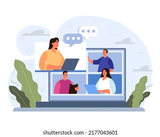 Leadership concept. Manager leading a workteam. Strategy and business planning. Workers support each other. Idea of startup and success achievement. Flat vector illustration