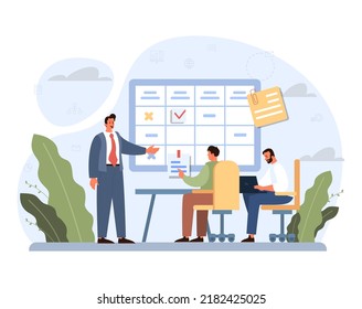 Leadership concept. Manager leading a workteam. Strategy and business planning. Workers support each other. Idea of startup and success achievement. Flat vector illustration