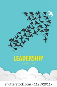 Leadership concept with paper art, abstract, bird , teamwork icon paper cut style vector