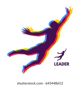 Leadership concept. Personal and Career Growth. Start Up Business Concept. Beginning of Business Ideas. Silhouettes of men. Vector Illustration.