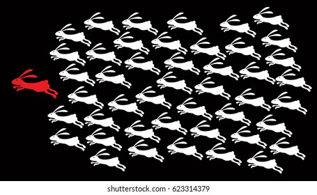 leadership concept, rabbit  in group 