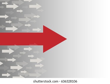 Leadership concept with red arrow leading among white