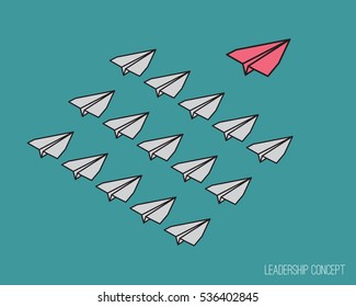 Leadership concept with red paper plane, Flat style vector illustration EPS 10.