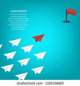 Leadership concept with red plane and white ones. teamwork and courage concept. Flat design. EPS 10 vector illustration