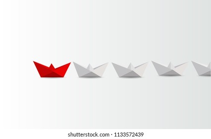 Leadership concept. Red and white paper boats. business concept. illustration design graphic