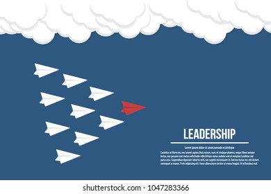 leadership concept with red and white plane on blue sky. New idea or creative solution concept.