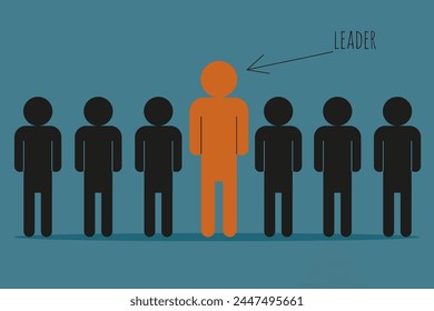 Leadership concept with Simple black human in trendy Flat style and red chief. Leader in the crowd. Vector illustration can used business web banner and social media poster. EPS 10