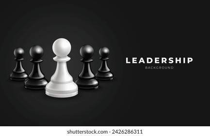 Leadership Concept and Stand Out from the Crowd. White Pawn Stand Out Concept Banner showing Leadership and Different Vector Illustration