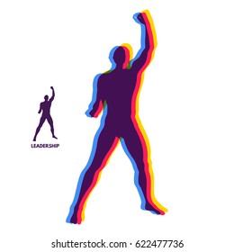 Leadership concept. Standing Man. Human with arm up. Silhouette for sport championship. The victory celebration. Vector Illustration. 