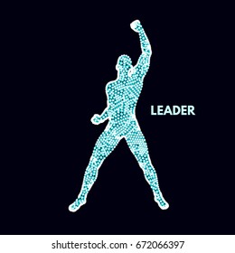 Leadership concept. Standing Man. Human with arm up. Silhouette for sport championship. Vector Illustration. 