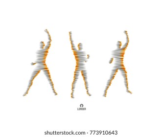 Leadership concept. Standing man. Human with arm up. Silhouette for sport championship. The victory celebration. Vector illustration.