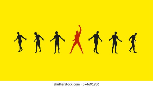 Leadership concept. Successful team leader. Vector illustration with people silhouette for business. 