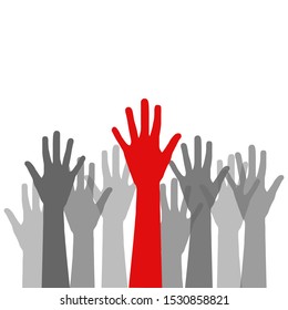 Leadership concept of teamwork, hand of leader between other hands, stock vector illustration