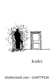 leadership concept,minimalist drawing,man closing door 