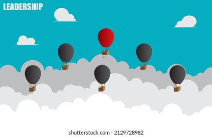 leadership concepts. air balloon flying into the blue sky. illustration vector business.