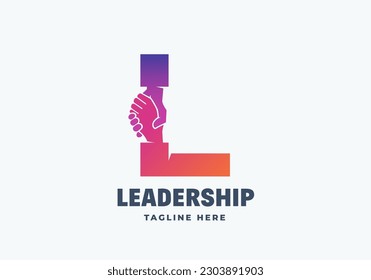 Leadership and Cooperation Abstract Vector Logo Template. Handshake Incorporated in Letter L Creative Concept. Isolated