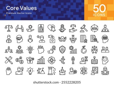 Leadership and Core Values Icon Pack for Business Success, Corporate Integrity, and Organizational Growth (Pacote de ícones de liderança e valores fundamentais para o sucesso dos negócios, a integridade corporativa e o crescimento organizacional)