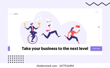 Leadership, Creative Idea Website Landing Page. Business People Run by Row Following Businesswoman Holding Red Flag. Colleagues Chase Successful Leader Web Page Banner Cartoon Flat Vector Illustration