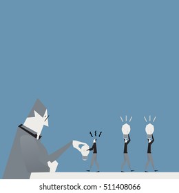 Leadership creative thinking concept. Boss must have development idea in company. Inspiration to subordinates.