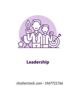 Leadership creative UI concept icon. Goal achievement abstract illustration. Business people office work. Creative design idea. Isolated vector art for UX. Color graphic design element