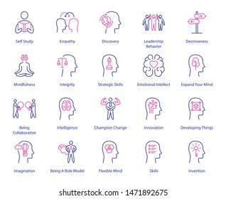 Leadership Development and Qualities of a Leader Related Thin Line Icons - Vector