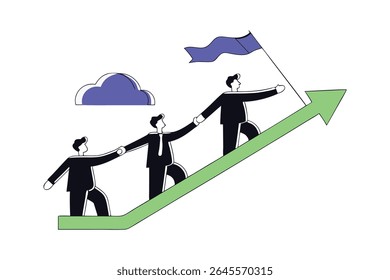 Leadership Development Teamwork Growth Motivation Business Team Walking Up Success Arrow Illustration