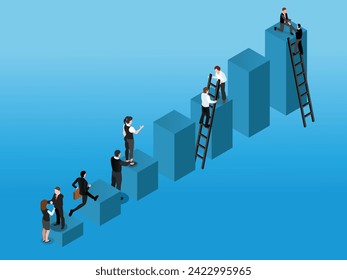 leadership, direction to a successful path,career planning, career development, team work 3d isometric vector illustration