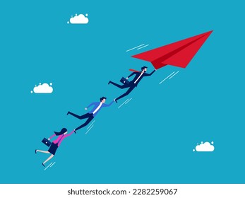 Leadership freedom. Businessman employees fly with paper planes. business and investment concept 