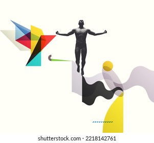 Leadership, freedom or development concept. Art composition. Transparency geometrical background. Cover design template for presentation, poster, cover or brochure. 3D vector illustration.