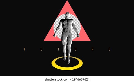 Leadership, freedom or development concept. Jumping man. Man floating and hovering in the air. Human teleportation. Life course. Voxel art. 3d vector illustration. 