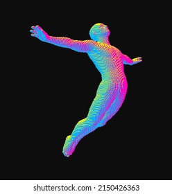 Leadership, freedom or development concept. Jumping man. Man floating and hovering in the air. Voxel art. 3d vector illustration. 