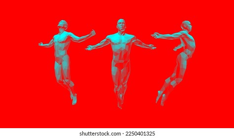 Leadership, freedom or development concept. Jumping man. The person is striving forward to success. Men floating and hovering in the air. 3D design for brochure, poster, presentation, flyer or banner.