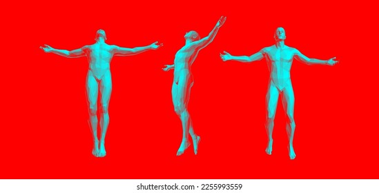 Leadership, freedom or development concept. Jumping man. The person is striving forward to success. Men floating and hovering in the air. 3D design for brochure, poster, presentation, flyer or banner.