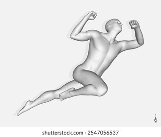 Leadership, freedom or development concept. Jumping man. 3D human body model. Design for sport. Vector illustration composed of particles.
