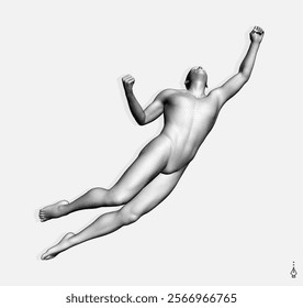 Leadership, freedom or development concept. Jumping man. 3D human body model. Design for sport. Vector illustration composed of particles.